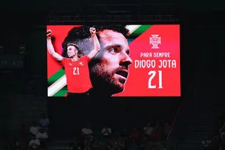 LISBON, PORTUGAL - OCTOBER 11: A screen displays a tribute to Diogo Jota during the FIFA World Cup 2026 qualifier match between Portugal and Republic of Ireland at Estadio Jose Alvalade on October 11, 2025 in Lisbon, Portugal. (Photo by Carlos Rodrigues/Getty Images)