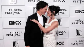 Justin Trudeau and Katy Perry standing together at the OKX Theater during the Tribeca Festival