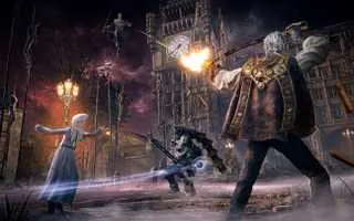 Four Bloodsworn battle in a screenshot from The Duskbloods