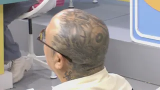 鋼鐵爸頭上刺了大眼睛象徵盯著肇事者一輩子。和展影視提供