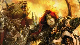 Guild Wars 2 PCG cover of a human and beast warrior