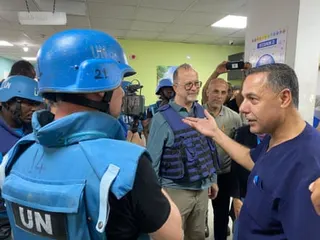 Abu Safiya speaking to a Unicef delegation visiting Kamal Adwan hospital in September 2024.