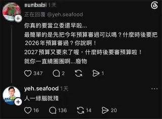 民眾留言問：何時要審總預算？葉元之竟回嗆「人一綠腦就殘」全網看傻眼