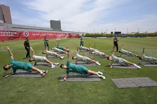 Iran's players take part in a training session on Thursday at the Centro Xoloitzcuintle in Tijuana, Mexico.