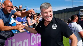 Rob Baxter is congratulated by Exeter fans