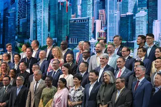 National Development Minister Chee Hong Tat (front row, seventh from left), flanked by Second Minister for National Development Indranee Rajah (sixth from left) and United Nations Human Settlements Programme executive director Anaclaudia Rossbach, with other city leaders at the World Cities Summit 2026 Mayors Forum on June 14.
