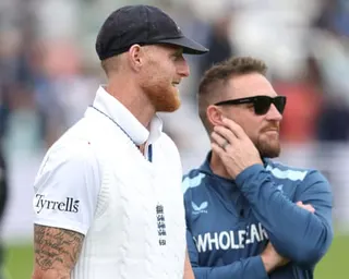 Ben Stokes, left, talks to Brendon McCullum after their victory over New Zealand on day four at Lord’s.