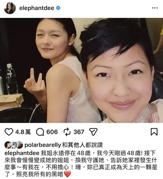 小S用文字說出對大S的思念。翻攝IG@elephantdee