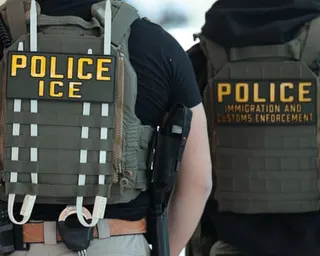 people wear tactical vests with patches that read 'police ice'