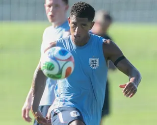 Jude Bellingham in an England training session in Kansas on Saturday