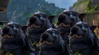 Five bears in World of Warcraft edited into the same image.