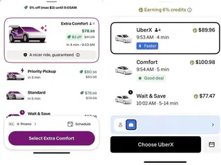 記者實際測試後發現，同一時間前往同一地點，Uber和lyft平台價格不同。（官方...