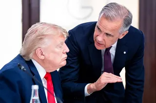 Canadian Prime Minister Mark Carney speaks to US President Donald Trump during the G7 Summit in Evian, France, on Tuesday. Photo: dpa