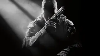 Artwork for Call of Duty Black Ops 2 showing the silhouette of a soldier holding a gun.