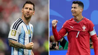 Lionel Messi (left) and Cristiano Ronaldo (right) celebrate goals at the World Cup