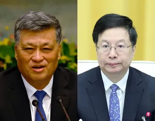 中国全国人大常委会会议星期五（6月26日）下午在北京人民大会堂闭幕后公告，宣布中共政治局委员马兴瑞（左），重庆市委原副书记、原市长胡衡华（右）等一共15人，被终止中国人大代表资格。 （路透社、中新社组图）