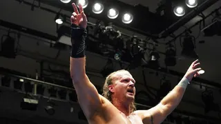 Joe Doering reacts during a pro-wrestling event at Korakuen Hall in Tokyo