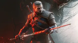 Geralt drawing his sword in The Witcher 3: Wild Hunt - Songs of the Past key art
