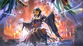 Key art of a Path of Exile 2 sorceress in tattered robes and magically levitating small disks.