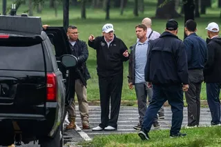 US President Donald Trump tours East Potomac Golf Links in Washington on Sunday. Photo: Photo: Getty Images via AFP