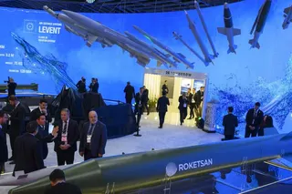 Visitors inspect a Turkish defence company’s missiles at an international defence and aerospace exhibition in Istanbul last month. Photo: AFP