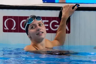 Kate Douglass of the US set the previous mark of 23.59 earlier this month. Photo: AP
