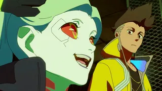 David Martinez talks to another character in the first series of Cyberpunk Edgerunners.