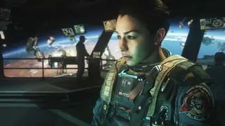 A futuristic soldier contemplates Game Pass while standing on a space station in Call of Duty Infinite Warfare
