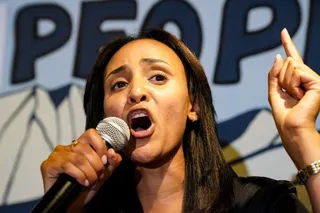 Democratic congressional candidate Melat Kiros speaks after winning the Democratic nomination during a primary election night watch party at The Broadway, Tuesday, June 30, 2026, in Denver. (AP Photo/Rebecca Slezak)