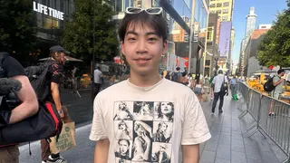 Ryan Weng, a fan, wears a Taylor Swift eras tour t-shirt outside Madison Square Garden.