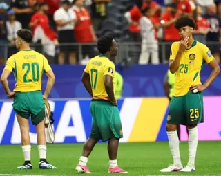 Australia's Cristian Volpato, Nestory Irankunda and Lucas Herrington look dejected