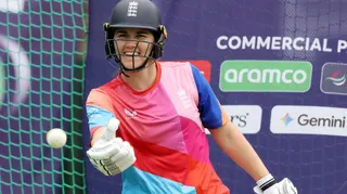 Nat Sciver-Brunt smiles during training