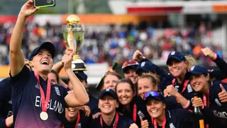 England celebrate their 2017 World Cup win with a team selfie