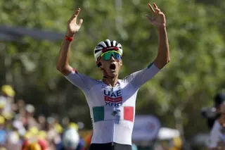 Isaac del Toro shows his delight after winning the second stage
