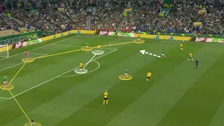 Screen grab from Mexico vs Ecuador showing Mexico's 5-2 build-up base.
