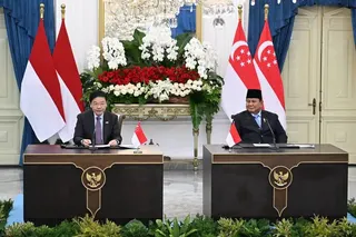 Prime Minister Lawrence Wong and Indonesian President Prabowo Subianto at a joint press conference during the annual Singapore-Indonesia Leaders’ Retreat in Jakarta on July 6.