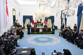 Prime Minister Lawrence Wong and Indonesian President Prabowo Subianto at a joint press conference during the annual Singapore-Indonesia Leaders’ Retreat in Jakarta on July 6.