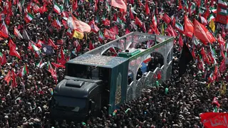 Iranians take part in the funeral procession for the late Iranian Supreme Leader Ayatollah Ali Khamenei in Tehran, Iran (6 July 2026)