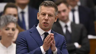 Hungary's prime minister Péter Magyar speaking in parliament in Budapest