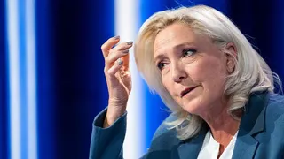 President of Rassemblement National parliamentary group Marine Le Pen poses poses ahead of a television interview entitled "Le Grand Entretien" broadcast on French news channel LCI, in Boulogne-Billancourt, southern of Paris on July 1, 2026