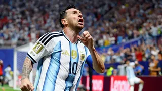Lionel Messi runs to Argentina's fans after scoring in their dramatic World Cup win against Egypt in at Atlanta