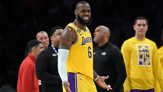 LeBron James reacts to a foul call against Dallas