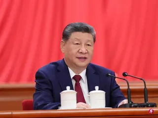 图为中共总书记、中国国家主席习近平7月1日出席庆祝中共成立105周年大会。 （新华社）