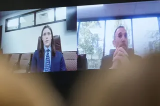 A video interview with Lance Twiggs is shown during a preliminary hearing for Tyler Robinson in Provo, Utah, on Thursday. Photo: Reuters