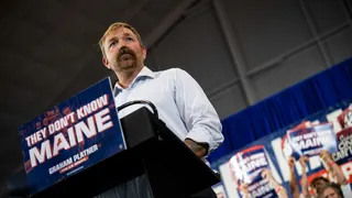 Graham Platner speaks during a primary election night event in Blue Hill, Maine, on June 9.