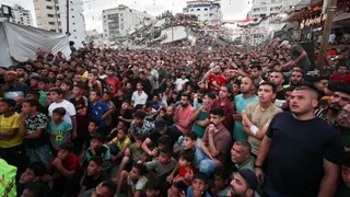Palestinians in Gaza City watch a World Cup match between Argentina and Egypt. Photo: 7 July 2026