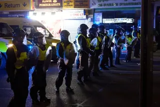Riot police in Edgware Road after France defeated Morocco 2-0 at the World Cup.