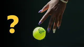Unknown tennis player with question graphic
