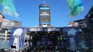 Super Bowl LX trophy celebration in Seattle