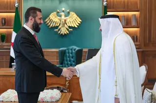 Syrian President Ahmed al-Sharaa meets with Qatar’s Minister of State Mohammed bin Abdulaziz Al Khulaifi at the People’s Palace in Damascus on Saturday. Photo: dpa
